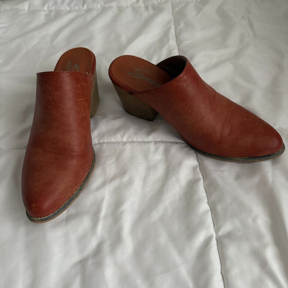 Seven 7 Dandy Mule Cognac Brown Leather Block Heel Women's Boho Chic Preppy 8